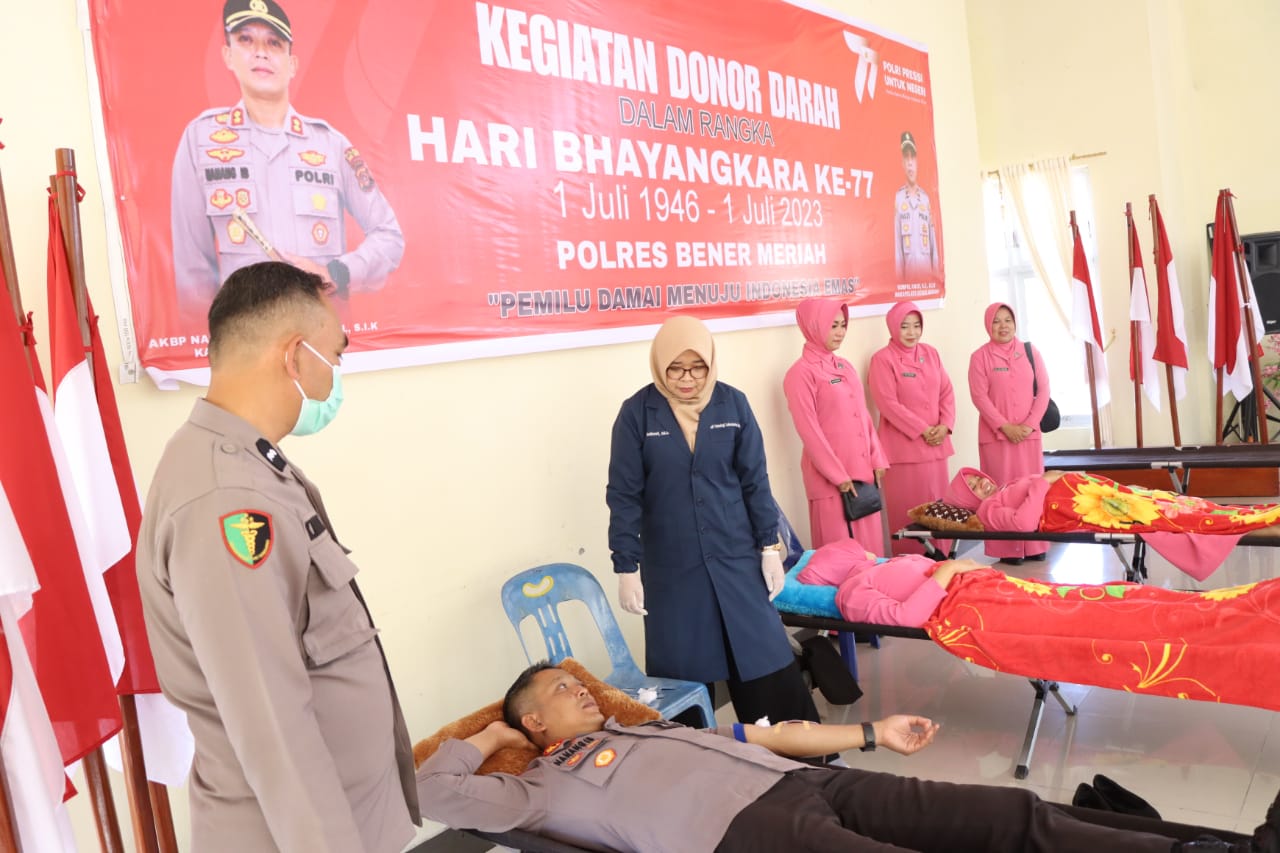 Polres Bener Meriah Gelar Donor Darah Dalam Rangka Hari Ke-77 Bhayangkara.