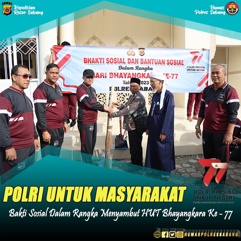 Kapolres Sabang Melaksanakan Kegiatan Baksos di Mesjid Al-Ijtihad Sabang, Dalam Rangka Hari Ke-77 Bhayangkara.