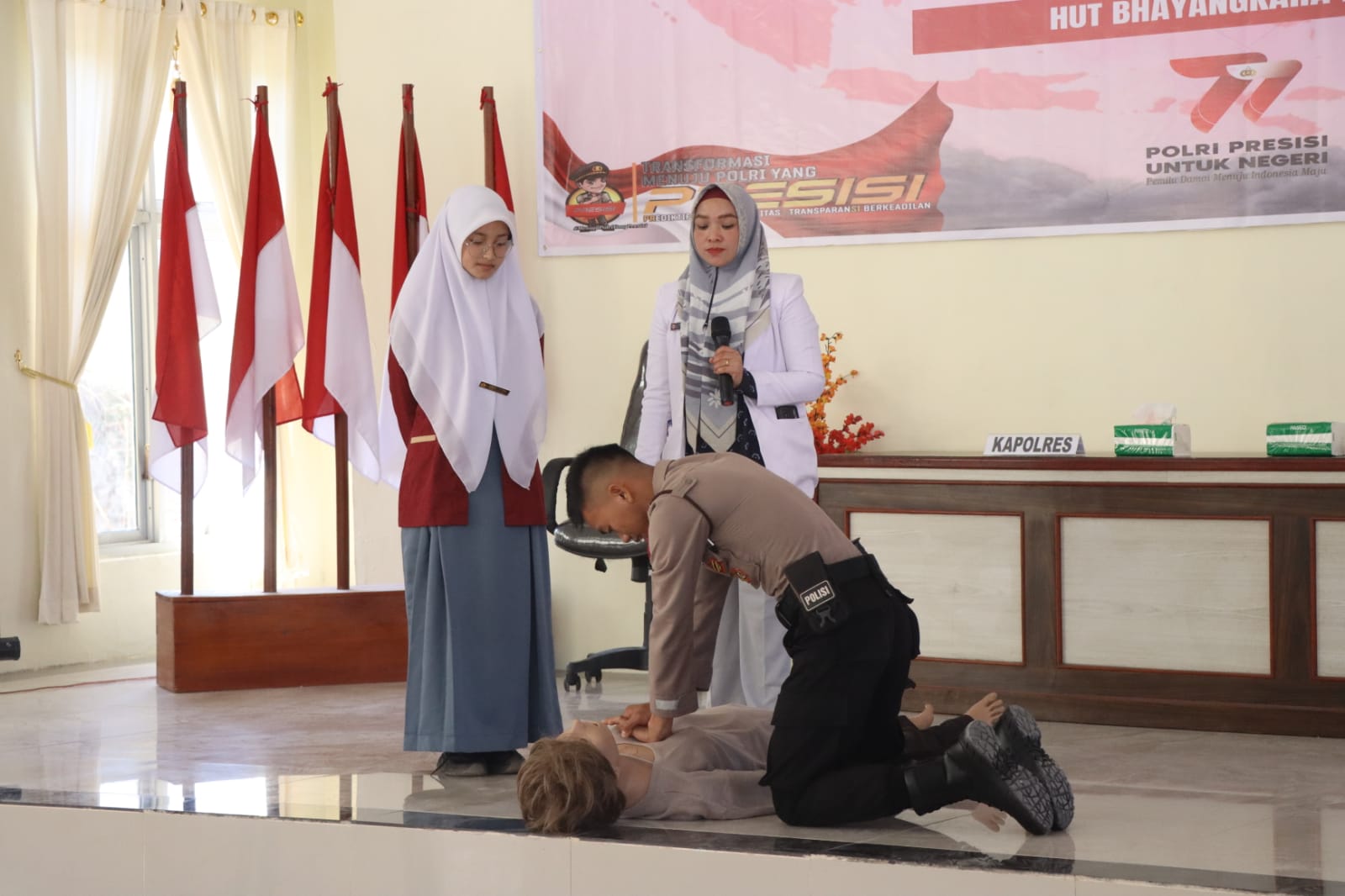 Bakti Kesehatan, Polres Bener Meriah Gelar Pelatihan Bantuan Hidup Dasar Dalam Rangka Hari Bhayangkara ke-77