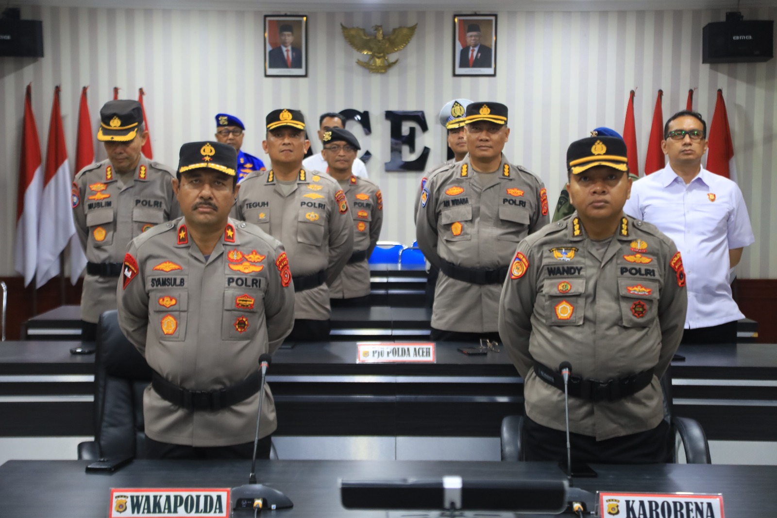Pejabat Polda Aceh Ikuti Upacara Pemuliaan Nilai-Nilai Tribata Secara Virtual