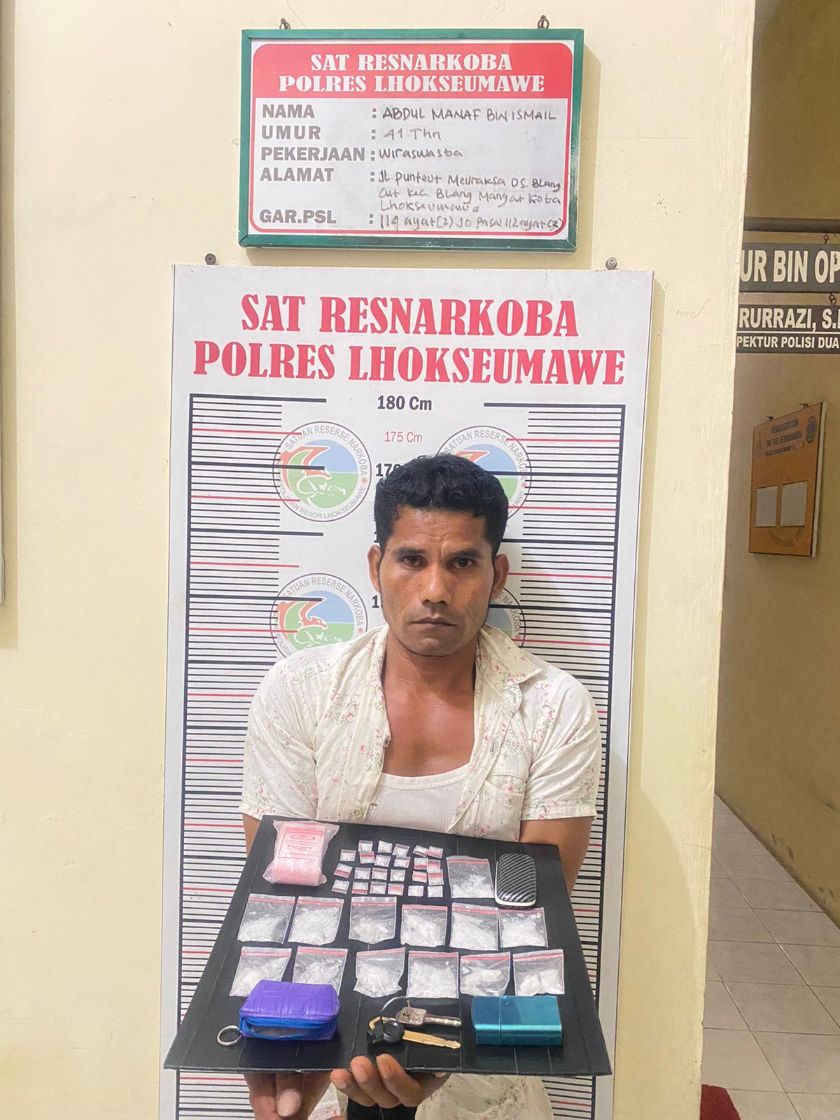 Tim Opsnal Satreskoba Polres Lhokseumawe Ciduk Penjual Narkotika di Blang Mangat