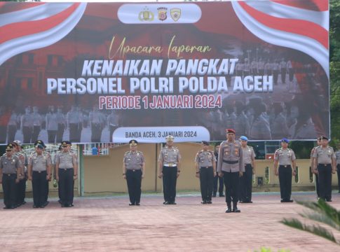 Kapolda Aceh Menjadi Inspektur Upacara Laporan Kenaikan Pangkat Personel Polri